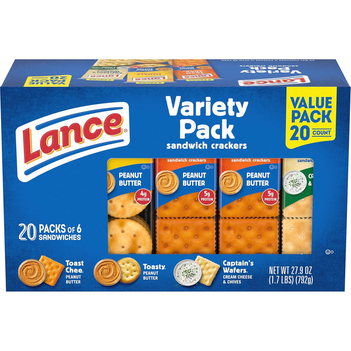 Lance Sandwich Crackers Variety Pack 20 Individually Wrapped Packs