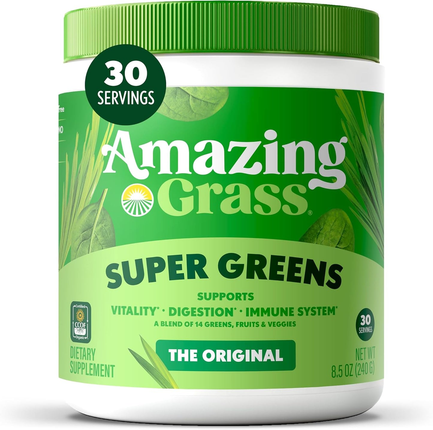 Amazing Grass Super Greens Powder, Organic, Greens Superfood Powder, Smoothie Supplements, Supports Digestion, Probiotics, Spirulina, Beet Root, Original, 30 Servings, 8.5 Ounce (Packaging May Vary)