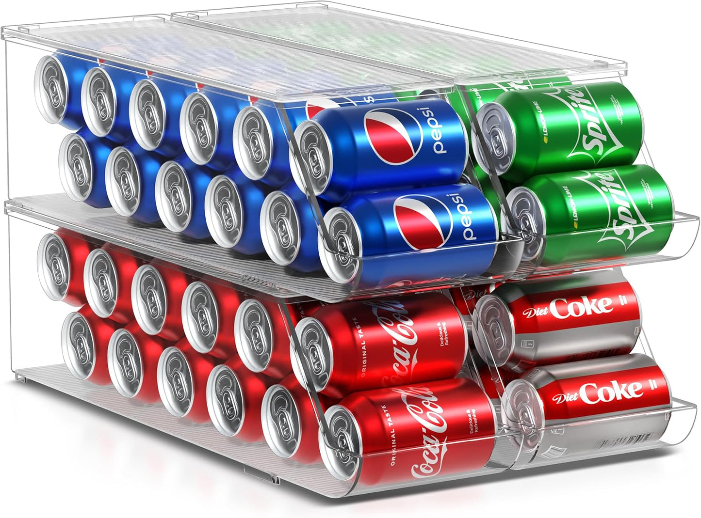 Sorbus Soda Can Organizer for Refrigerator Stackable Can Holder Dispenser with Lid for Fridge, Pantry, Freezer – Holds 12 Cans Each, BPA-Free, Clear Design, (2-Pack)