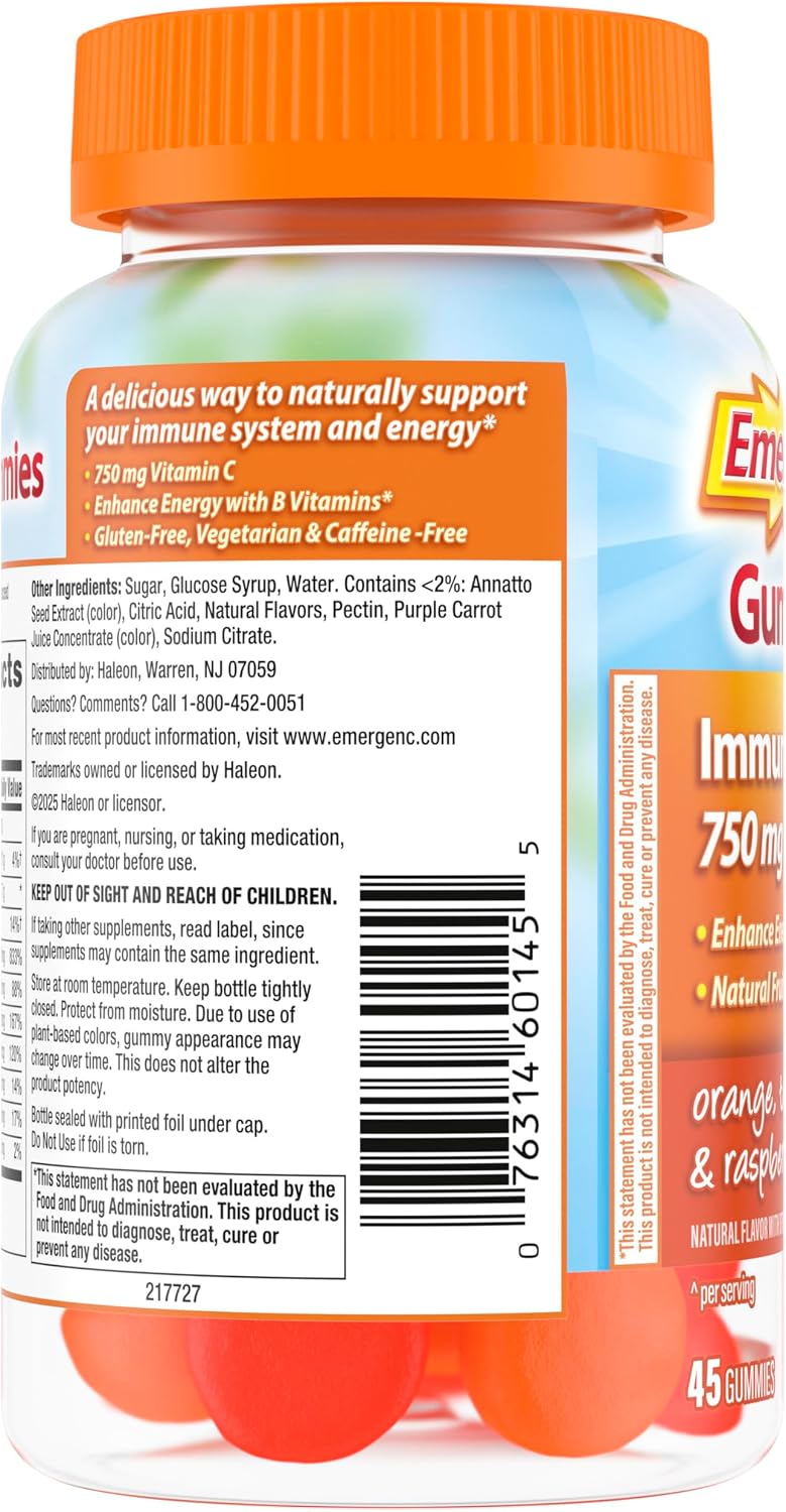 Emergen-C 750mg Vitamin C Gummies for Adults, Immunity with B Vitamins, Gluten Free