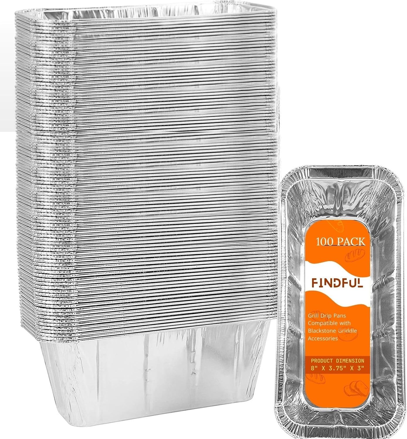 Findful 30-Pack Drip Pans Liners Compatible for Blackstone Griddle Accessories, Aluminum Foil Pan Disposable for 17" 22" 28" 36" Blackstone Griddle Drip Tray Holder Grill Rear Grease Catcher Cup