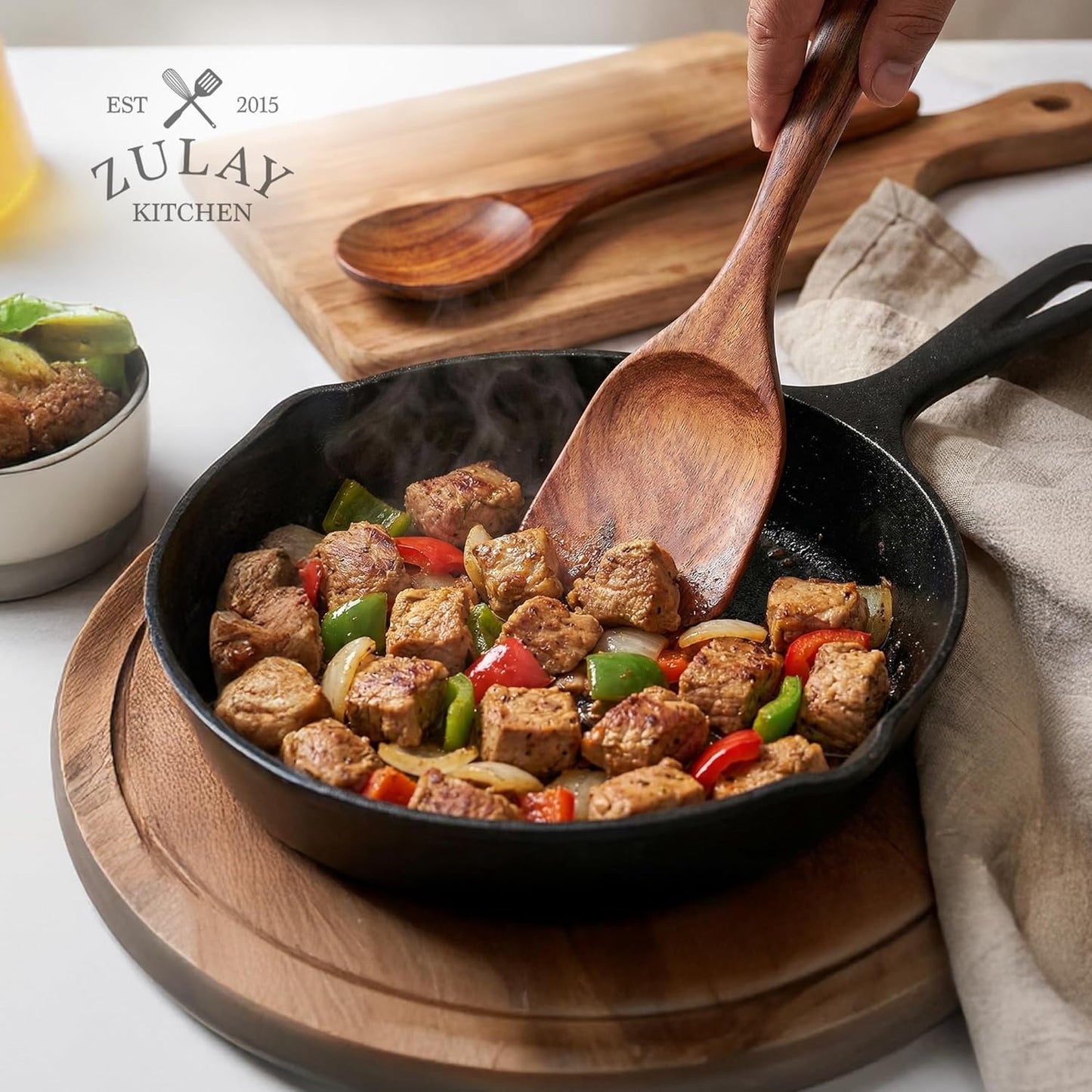 Zulay Kitchen 6 Piece Wooden Spoons for Cooking – Natural Teak Wooden Utensil Set, Easy to Clean, Durable, Smooth with Comfort Grip - Non Toxic Wooden Cooking Utensil Sets