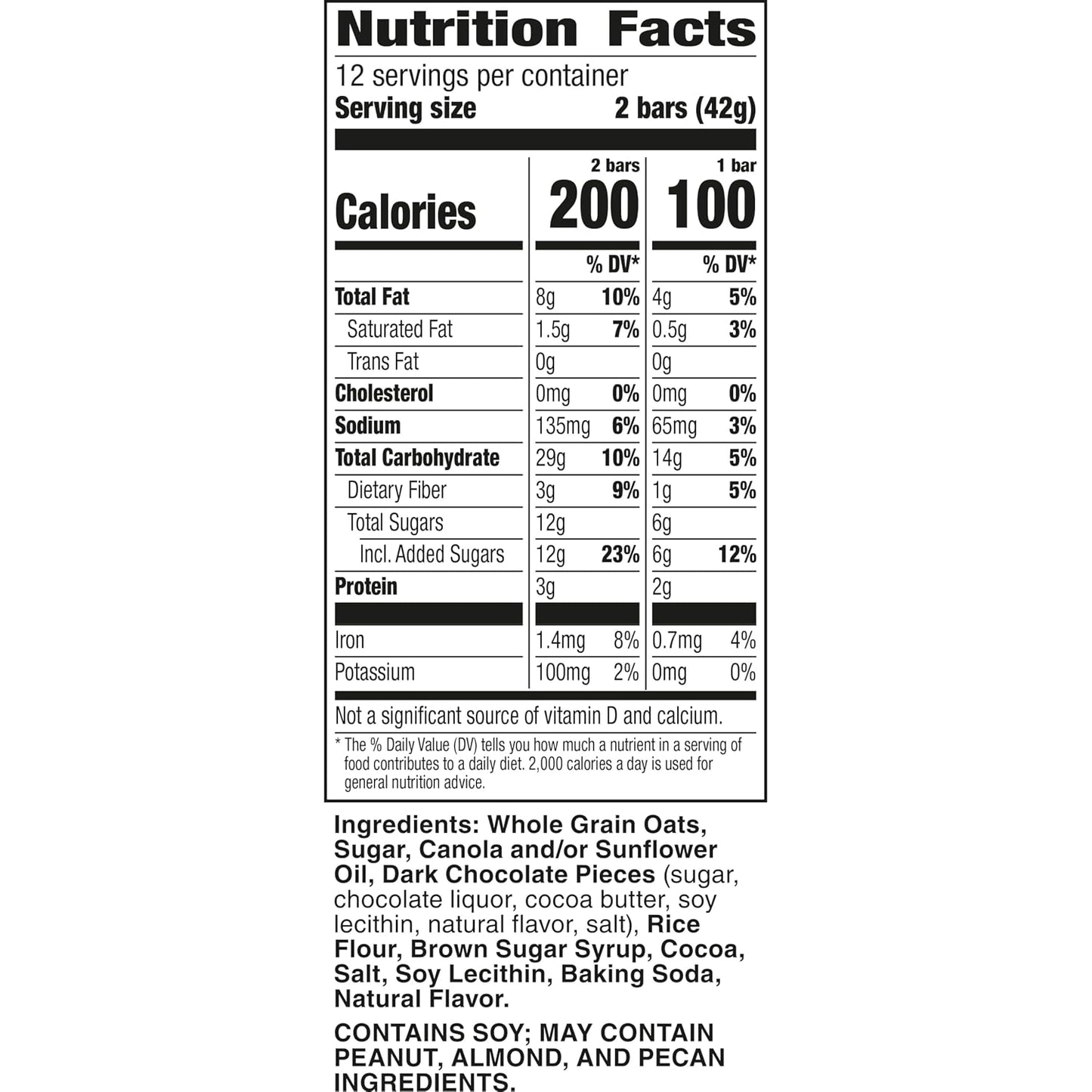 Nature Valley Crunchy Granola Bars, Oats 'N Dark Chocolate, 24 Bars, 17.88 oz (12 Pouches)