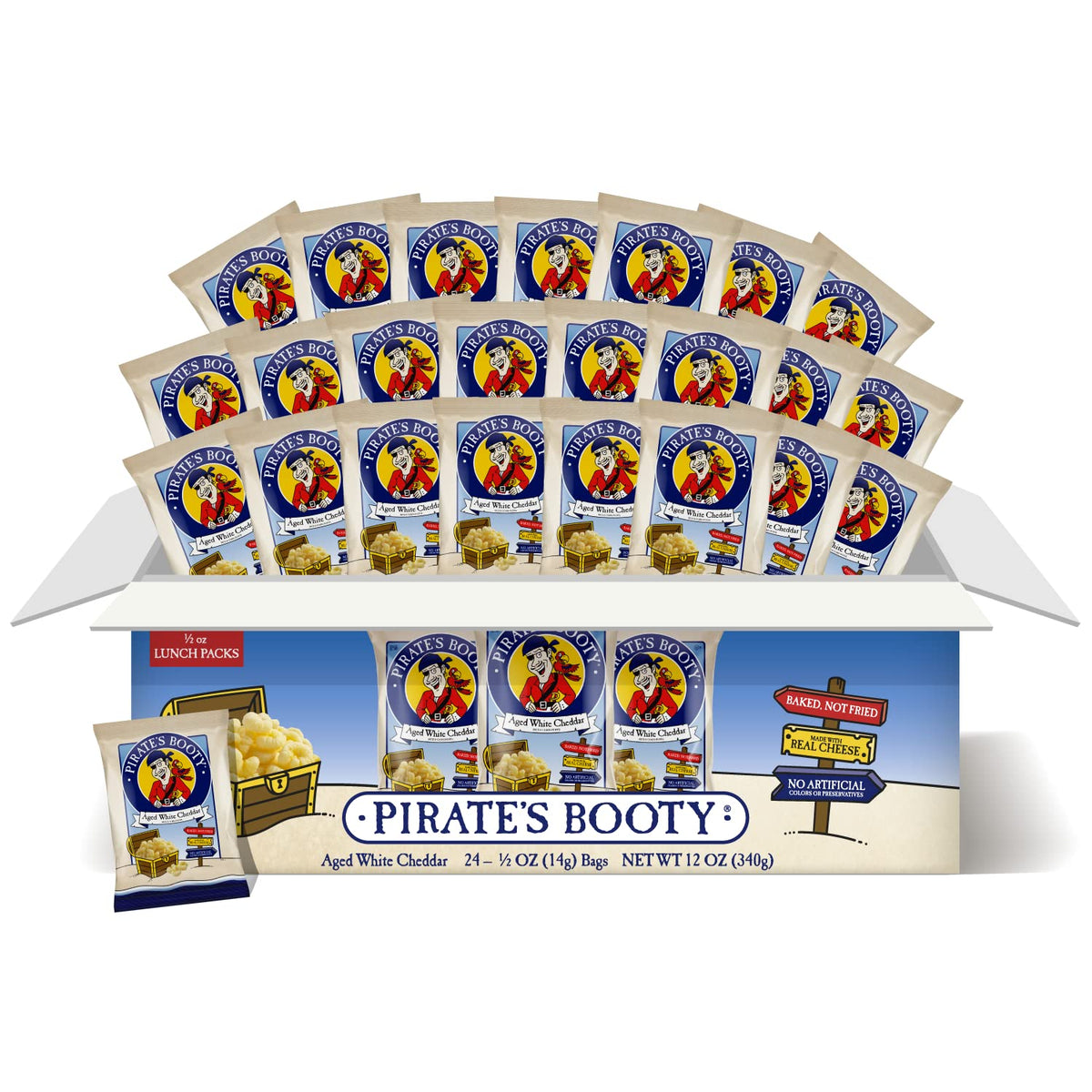 Pirate's Booty Aged White Cheddar Cheese Puffs, 24-count, 0.5oz, Gluten-Free Snacks