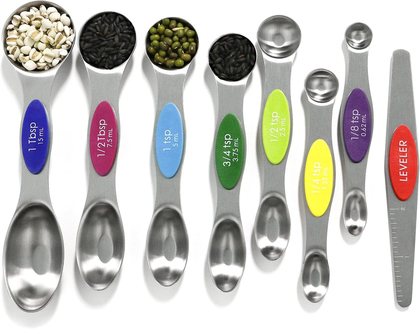 Magnetic Measuring Spoons Set Stainless Steel with Leveler, Stackable Metal Tablespoon Measure Spoon for Baking, Measuring Cups and Spoon Set Kitchen Gadgets Apartment Essentials Fits in Spice Jars