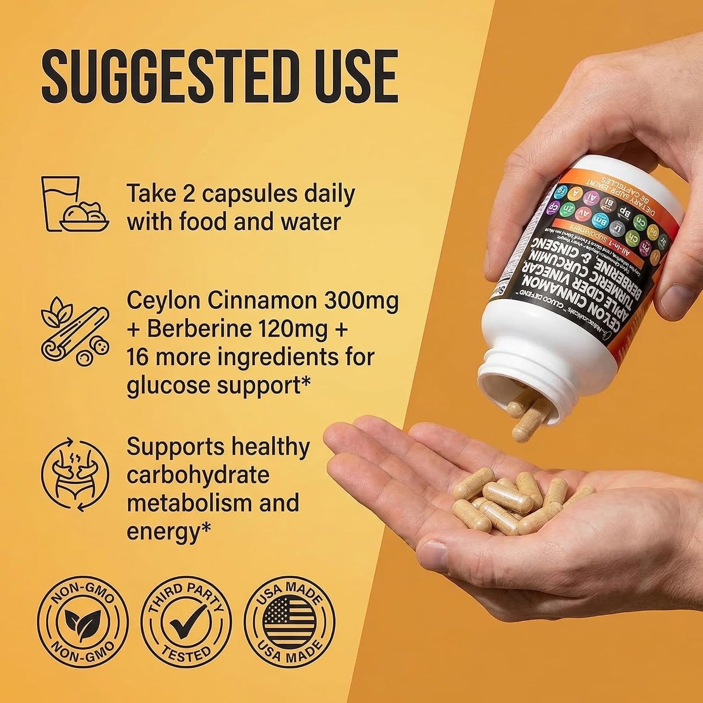 Clean Nutraceuticals Ceylon Cinnamon Capsules with Berberine Turmeric and Apple Cider Vinegar Supplement