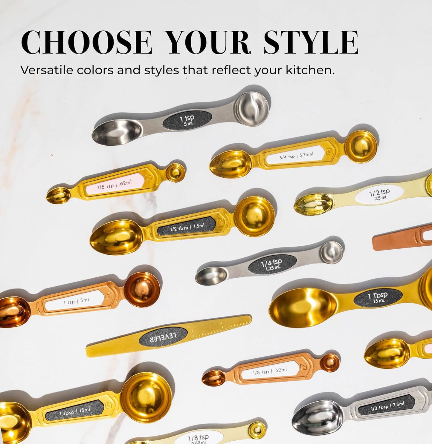 Styled Settings Magnetic Measuring Spoons Set, Gold | Stainless Steel Gold Measuring Spoons for Cooking and Baking - Cute and Durable Gold Kitchen Accessories - Great for Gifting