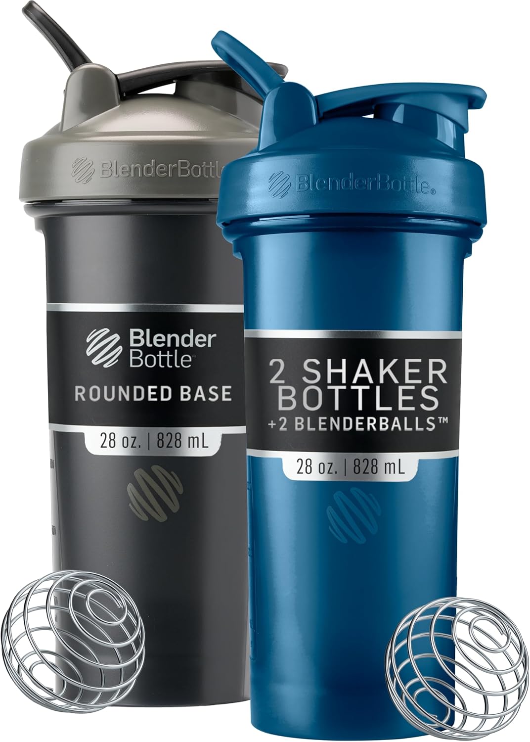 BlenderBottle Classic V2 Shaker Bottle, 28oz (2 Pack), Black & Navy