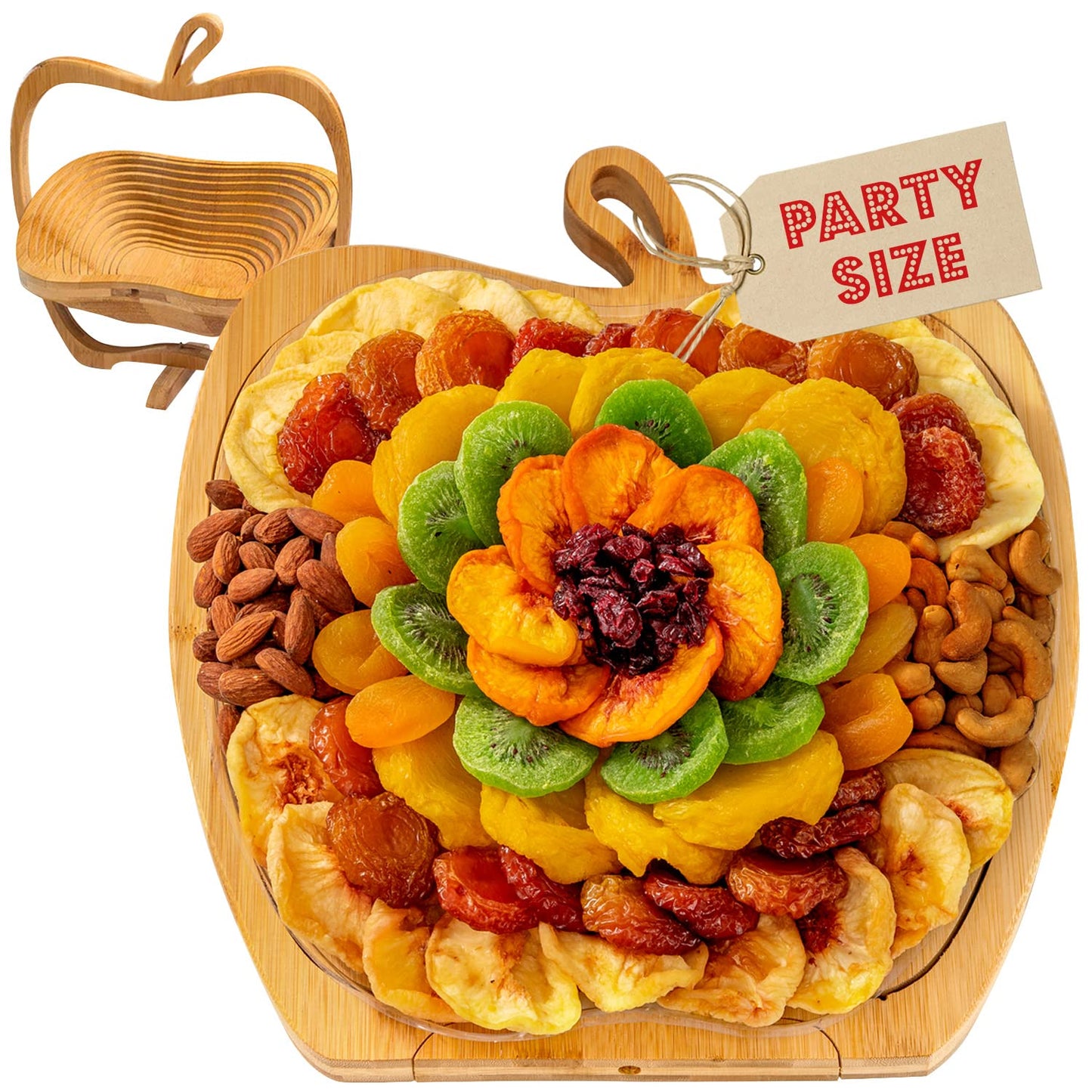 Dried Fruit Gift Basket with Exotic Fruits and Wooden Tray