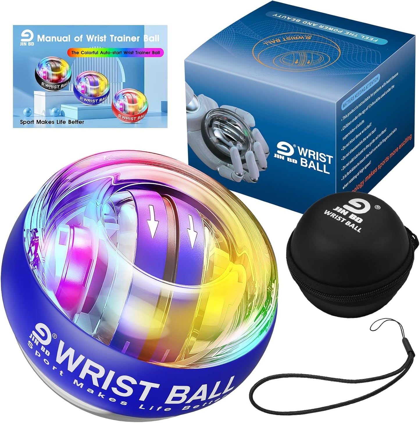 JIN BD Wrist Trainer Ball - Automatic Start Gyroscopic Forearm Exerciser