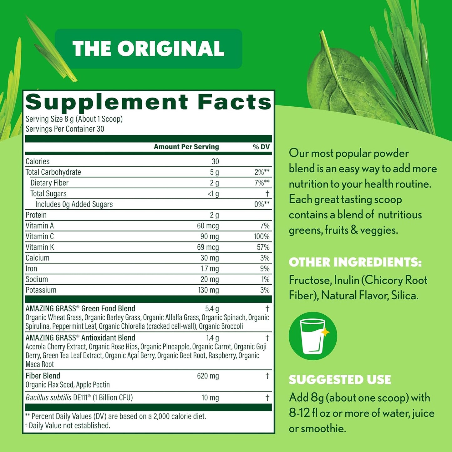 Amazing Grass Super Greens Powder, Organic, Greens Superfood Powder, Smoothie Supplements, Supports Digestion, Probiotics, Spirulina, Beet Root, Original, 30 Servings, 8.5 Ounce (Packaging May Vary)
