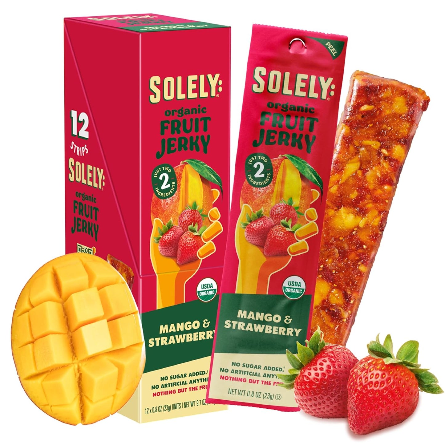 Organic Mango Fruit Jerky - 12 Individually Wrapped Fruit Strips - Snacks, Vegan