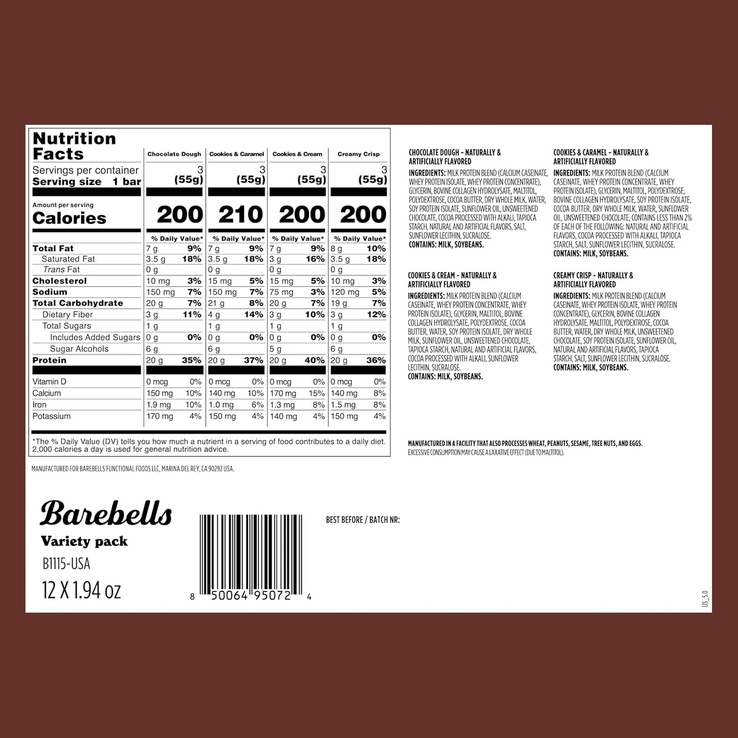Barebells Protein Bars Variety Pack with 20g of Protein