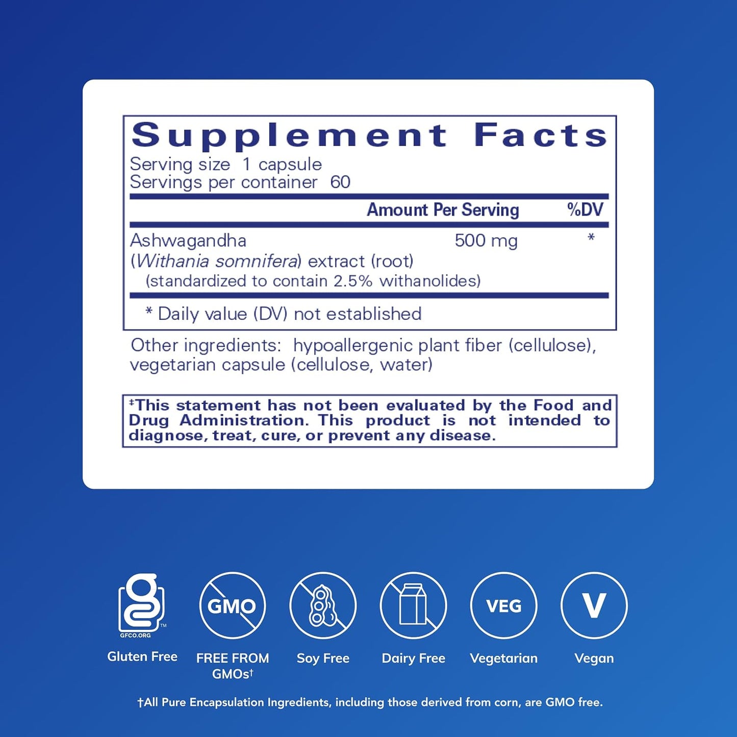 Pure Encapsulations Ashwagandha - 500 mg Ashwagandha Extract - Metabolism & Stress Support - Immune Support - GMO Free & Vegan - 60 Capsules