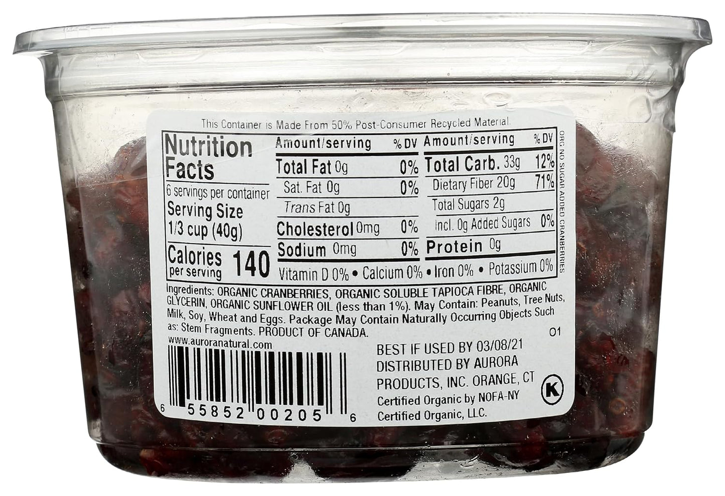 Aurora Products Organic Dried Cranberries 9 OZ Non-GMO Food Item