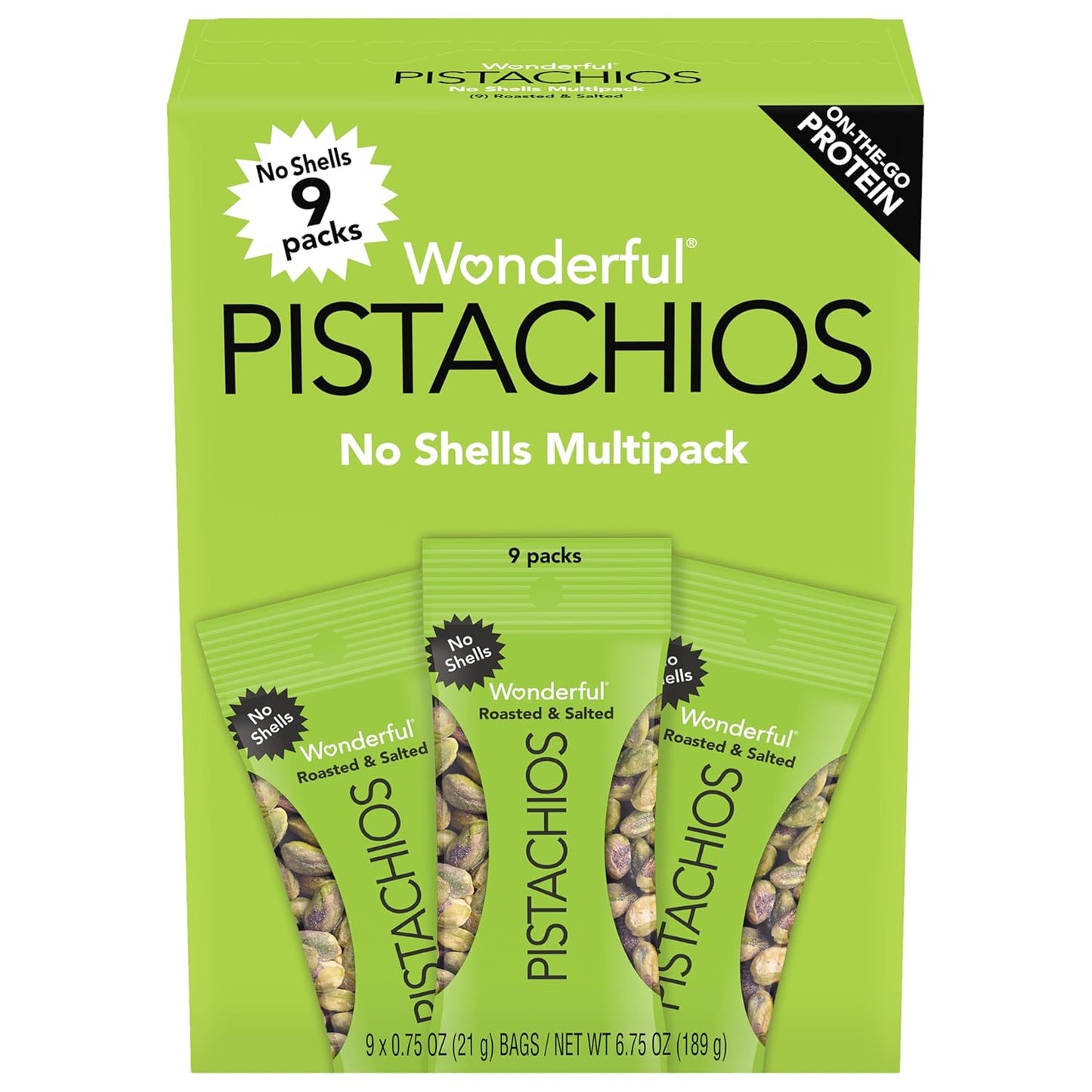 Roasted & Salted Pistachios, 0.75 Ounce Bags, Pack of 9, Gluten Free, Individually Wrapped