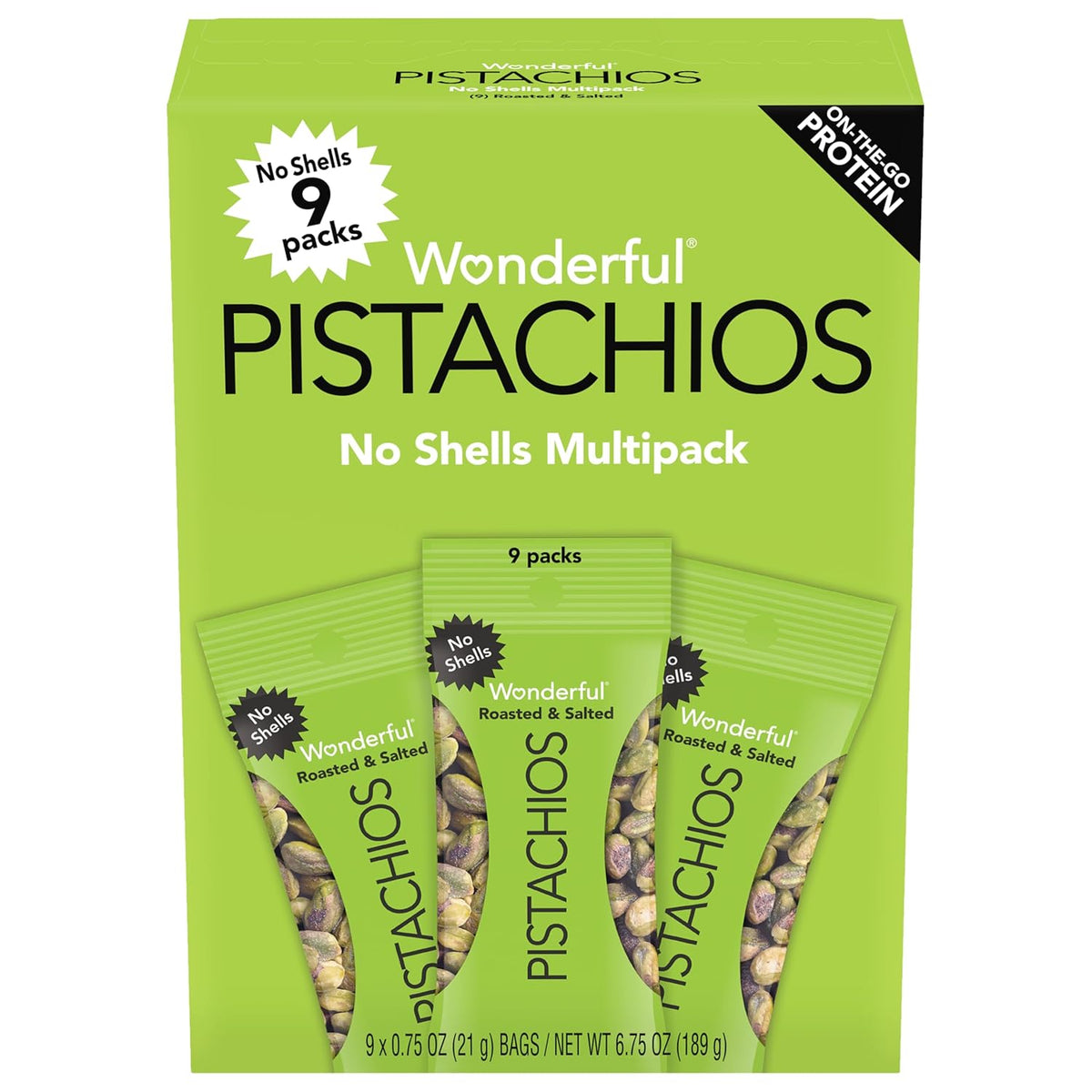 Roasted & Salted Pistachios, 0.75 Ounce Bags, Pack of 9, Gluten Free, Individually Wrapped
