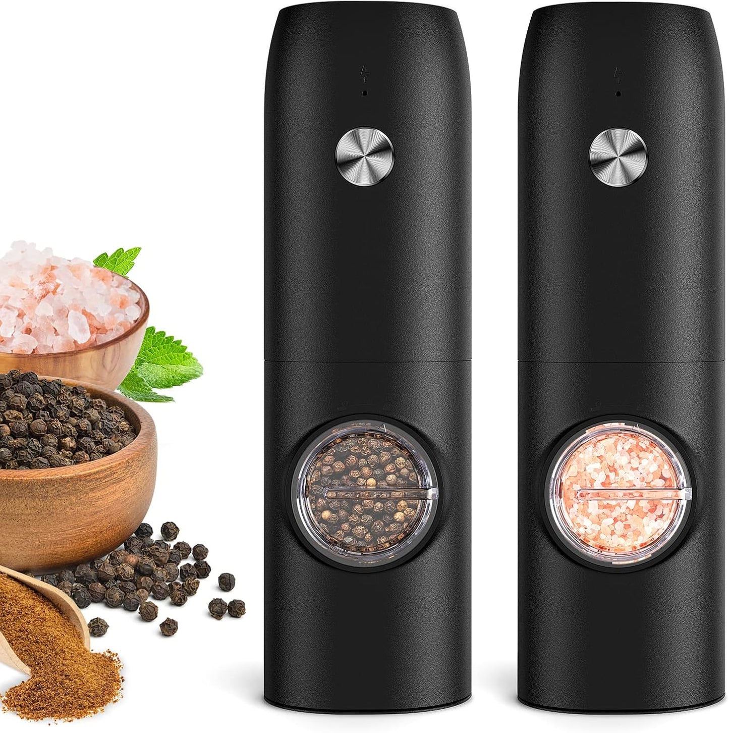 Electric Salt and Pepper Grinder Set, Rechargeable Automatic Salt and Pepper Shakers, Adjustable Coarseness Pepper Grinder with Led, Kitchen Appliances Gifts for Mom(Blackwhite)