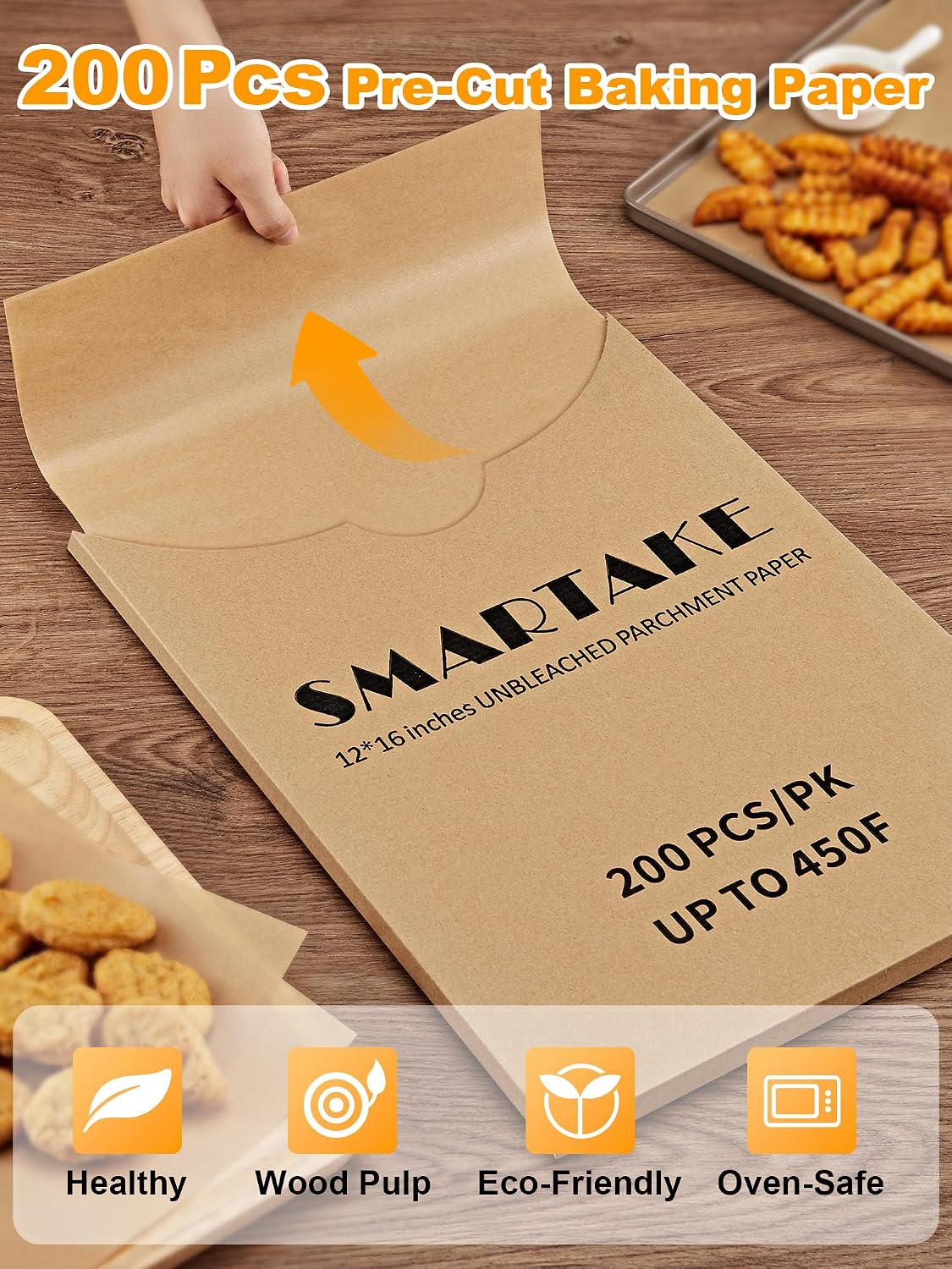 SMARTAKE 200 Pcs Parchment Paper Baking Sheets, 12x16 Inches, Non-Stick | Unbleached Pre-Cut Greaseproof Baking Parchment, Oven Safe up to 450°F, for Grilling Frying Steaming Bread Cup Cake Cookies