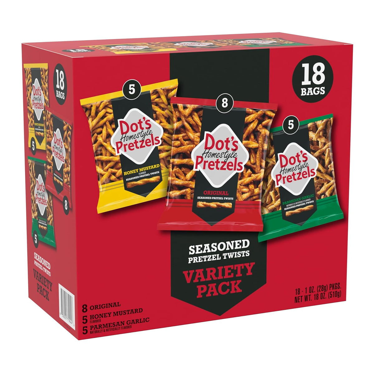 Dot's Homestyle Pretzels Variety Pack, 18 Count, 1oz Individually Sized Bags