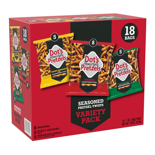 Dot's Homestyle Pretzels Variety Pack, 18 Count, 1oz Individually Sized Bags