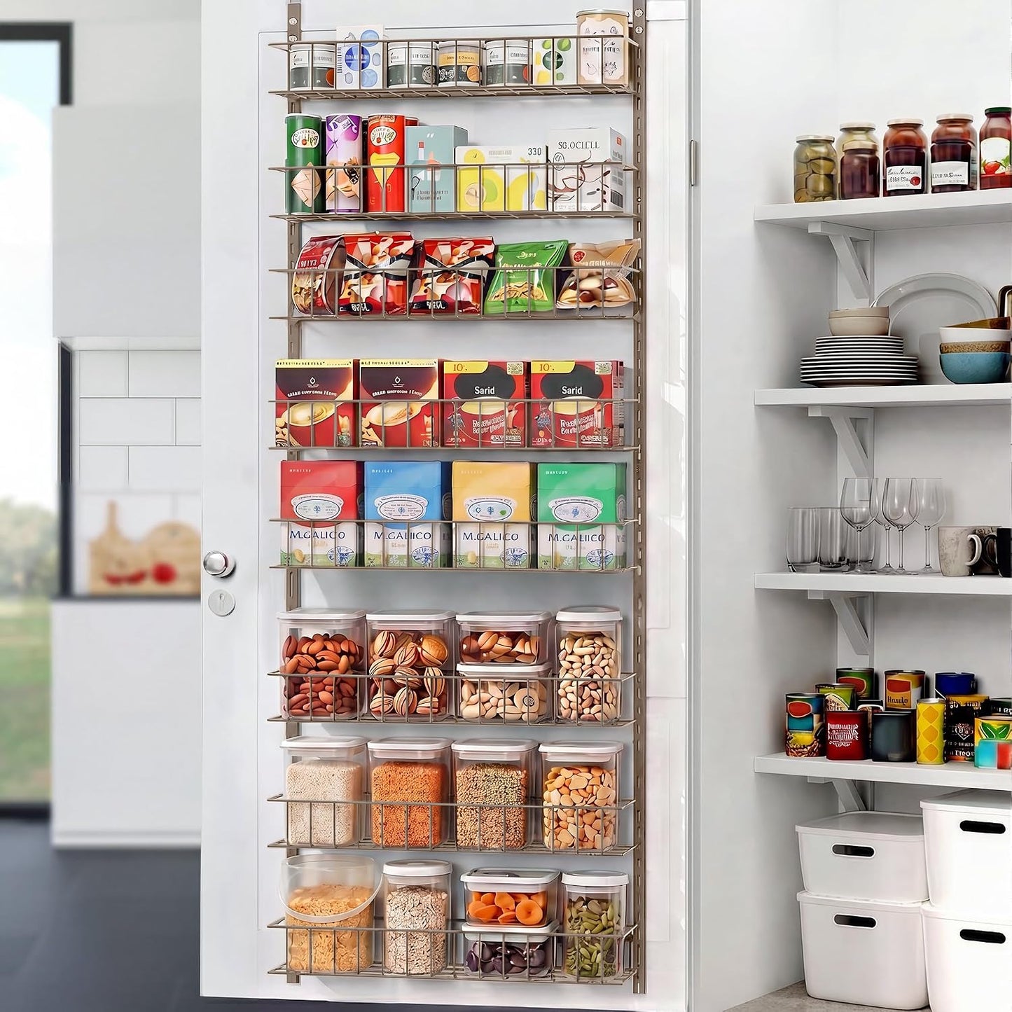 ElegantArray 8-Tier Pantry Door Organizer, Black | Over The Door, Hanging Spice Rack Shelves, Home Office Laundry Room Bathroom & Kitchen, Storage Rack