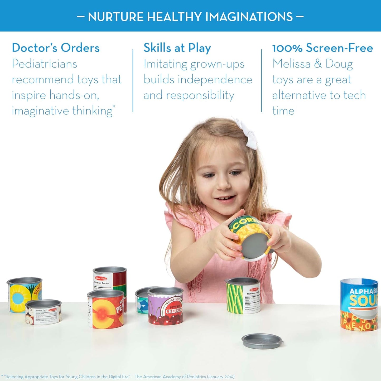 Melissa & Doug Let's Play House, 10 Grocery Cans with Removable Lids, Toy Food & Play Kitchen Accessories, Preschool Learning Toys for Girls & Boys 3+