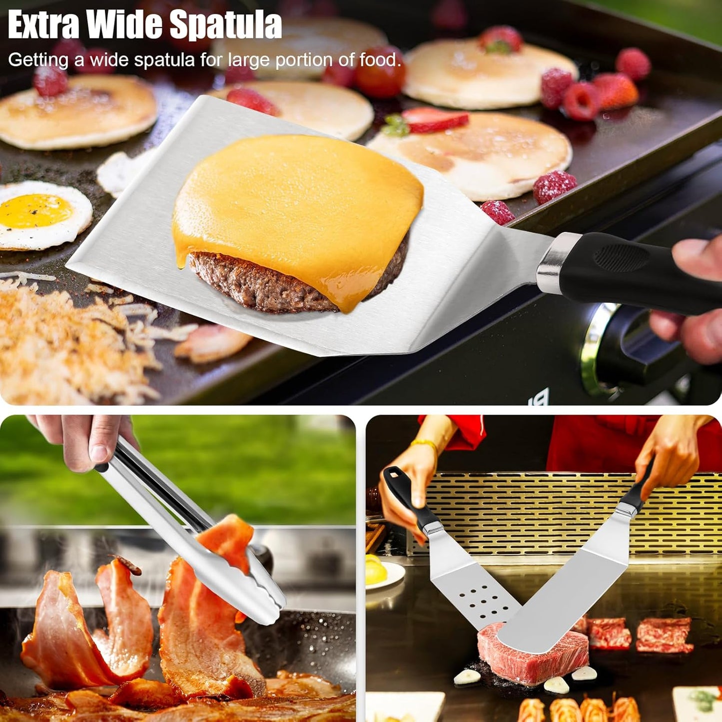 Grilliance 27pcs Griddle Accessories Kit for Blackstone, Professional Hibachi Flat Top Grill Tools, Enlarged Spatula Gift Set with Basting Cover，Burger Press Patty Maker for Outdoor BBQ Teppanyaki