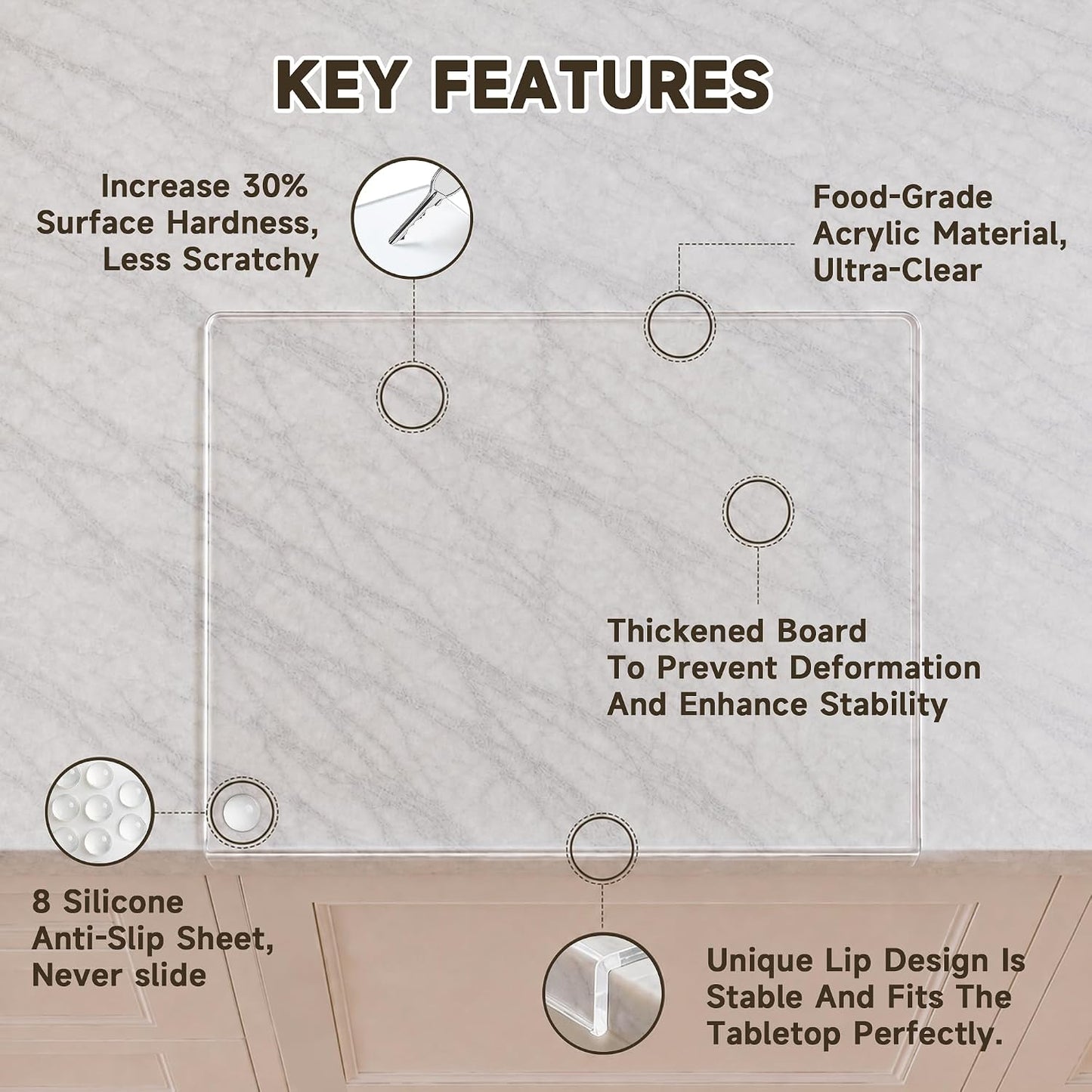 SWSKR Acrylic Cutting Board with Counter Lip,17.5"x13.5" Clear Cutting Board for Kitchen Countertop,Non-Slip,60% Thicker,Perfect for Bread,Meat,Veggies & More,Great Kitchen Essential Gadgets & Decor
