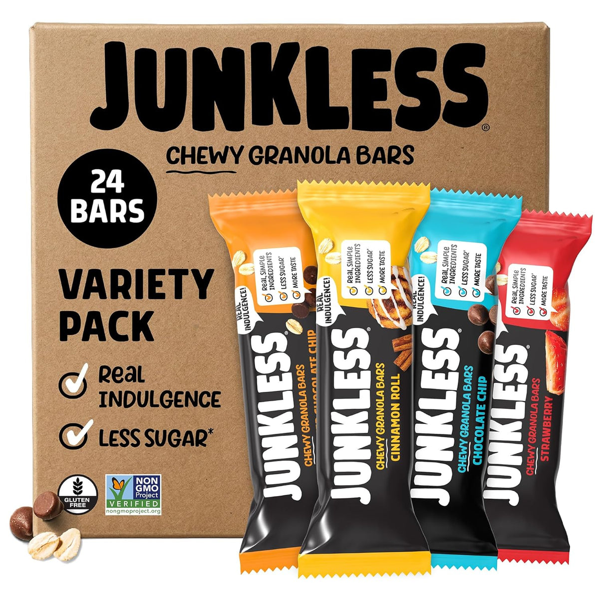 Junkless Classic Chewy Granola Bars Variety Pack Gluten-Free Non-GMO Lower Sugar