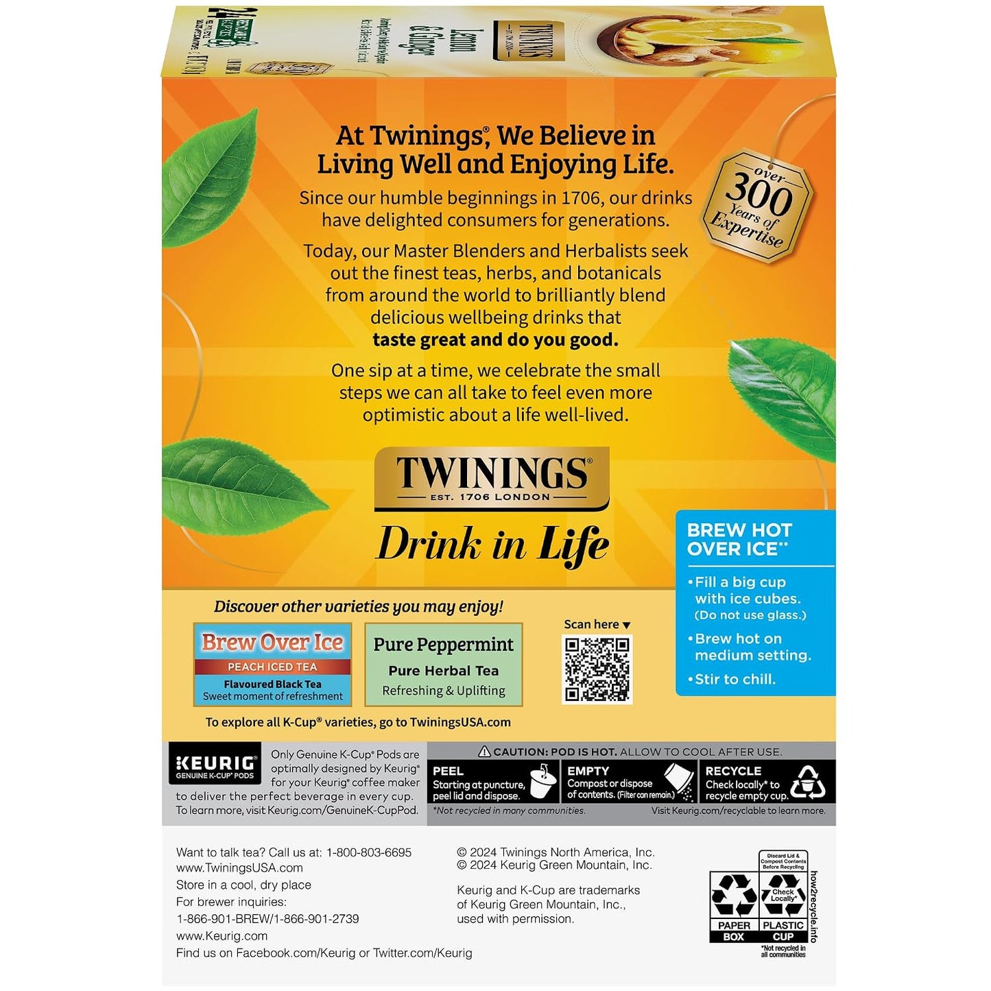 Twinings Lemon and Ginger Herbal Tea K-Cup Pods for Keurig, 24 Count