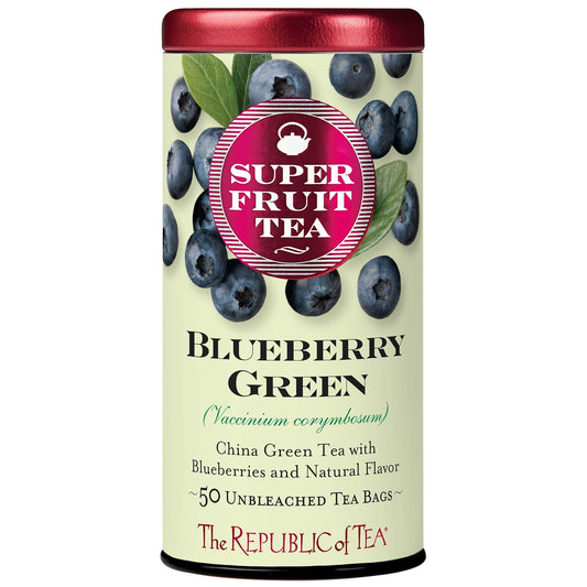 Blueberry Green Superfruit Tea, 50 Tea Bag Tin, Gluten Sugar Free