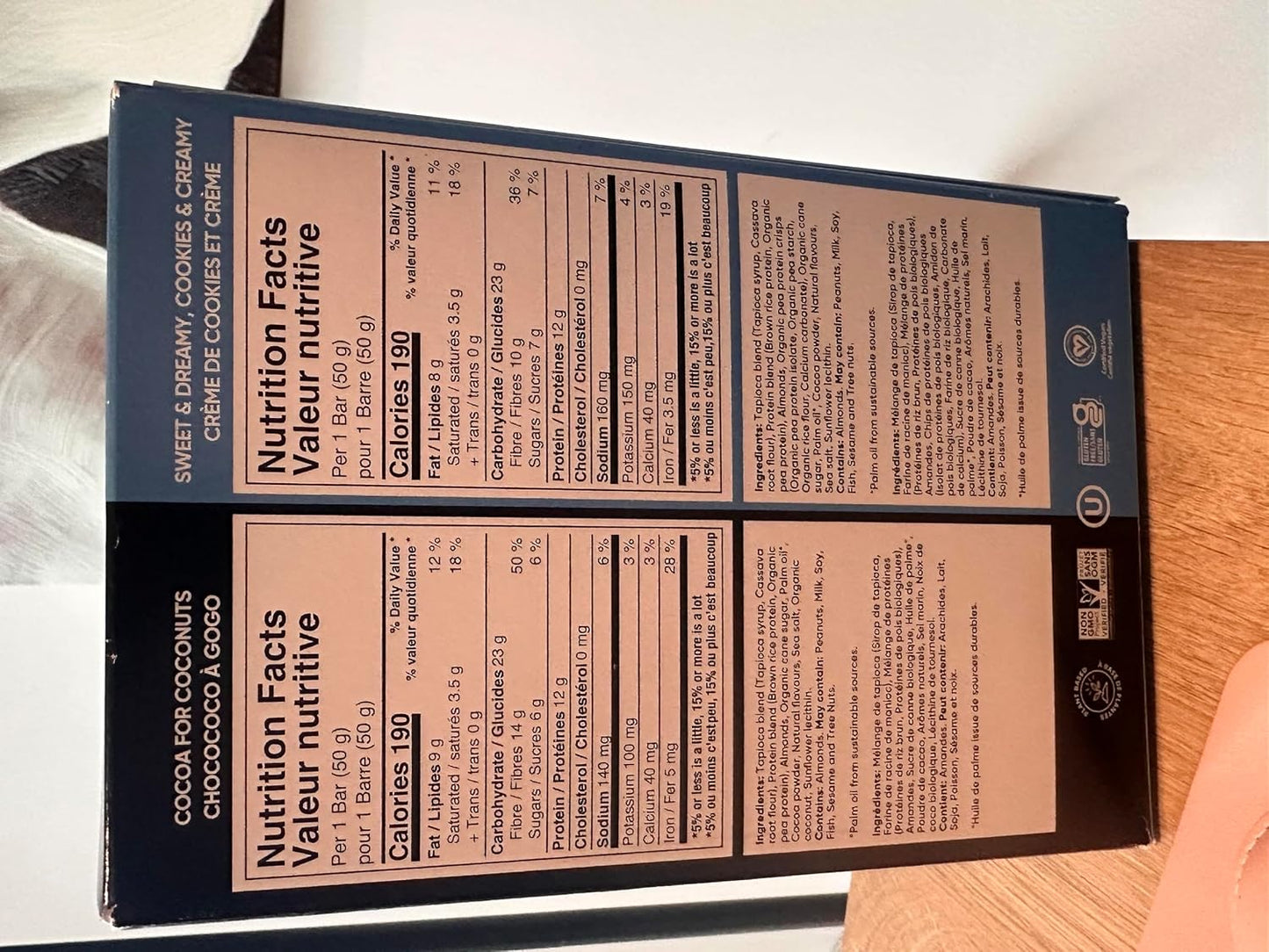 Vegan protein bar with cocoa, coconut, and cookies and creamy flavor, 16 count
