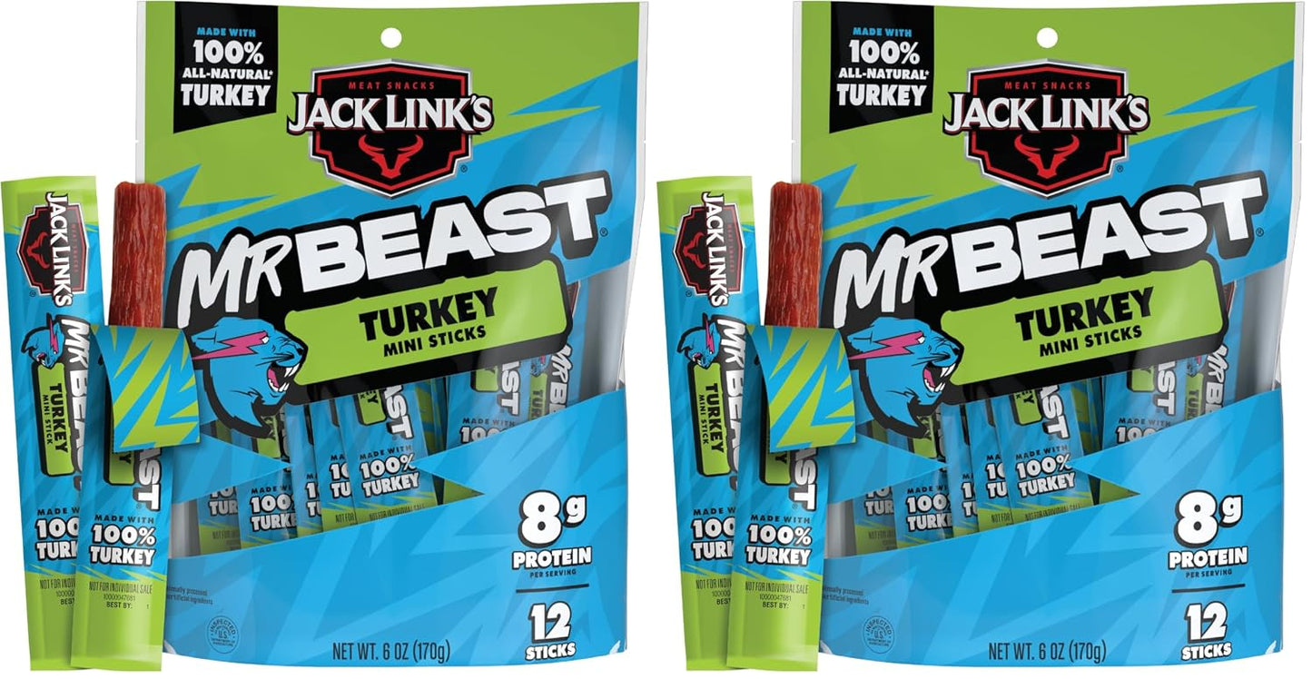 Jack Link's x MrBeast Original Mini Beef Jerky Sticks, 12 Pack, 0.5 oz Meat Sticks