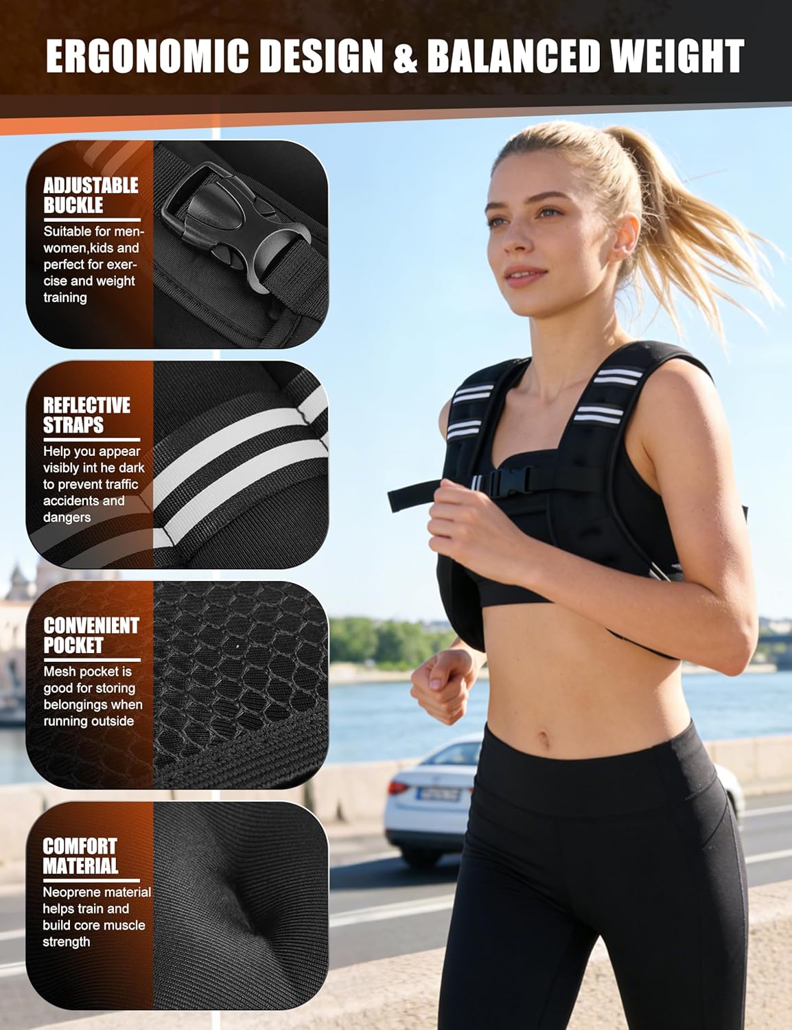 Henkelion Weighted Vest for Men, Women & Kids - Adjustable Weight Vest for Running, Training, Jogging, Walking