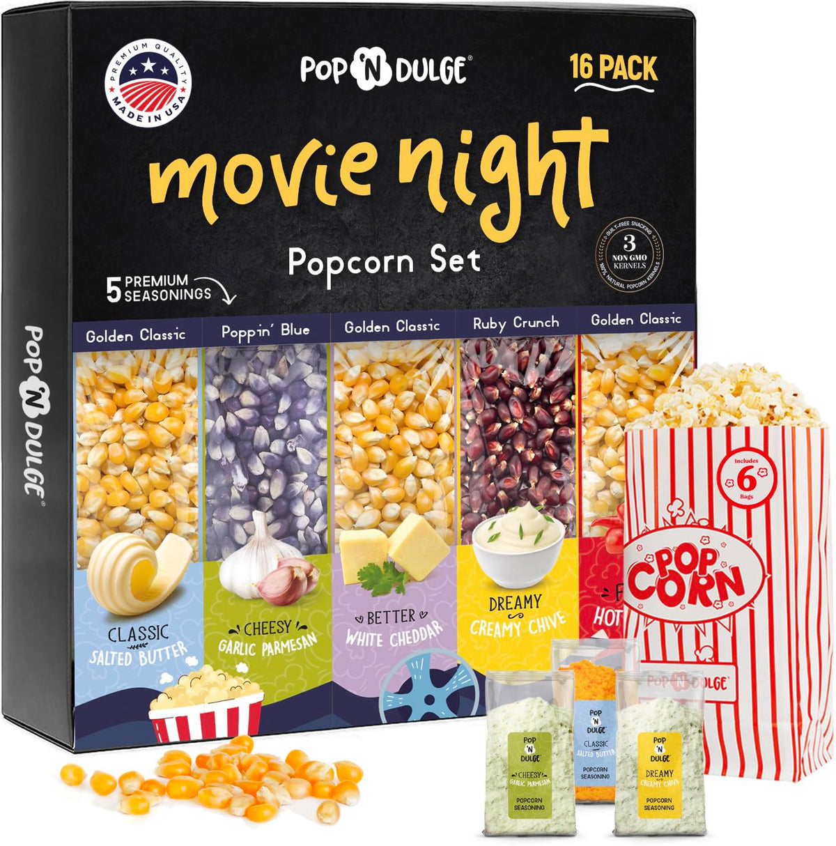 Pop n' Dulge Popcorn Movie Night Supplies 16-piece Gift Set