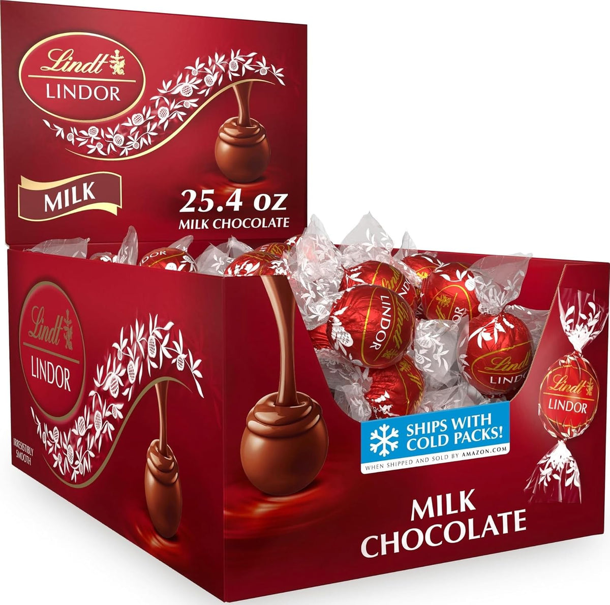 Lindt LINDOR Milk Chocolate Candy Truffles, Milk Chocolate with Smooth, Melting Truffle Center, 25.4 oz., 60 Count