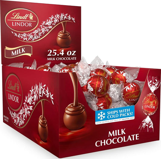 Lindt LINDOR Milk Chocolate Candy Truffles, Milk Chocolate with Smooth, Melting Truffle Center, 25.4 oz., 60 Count