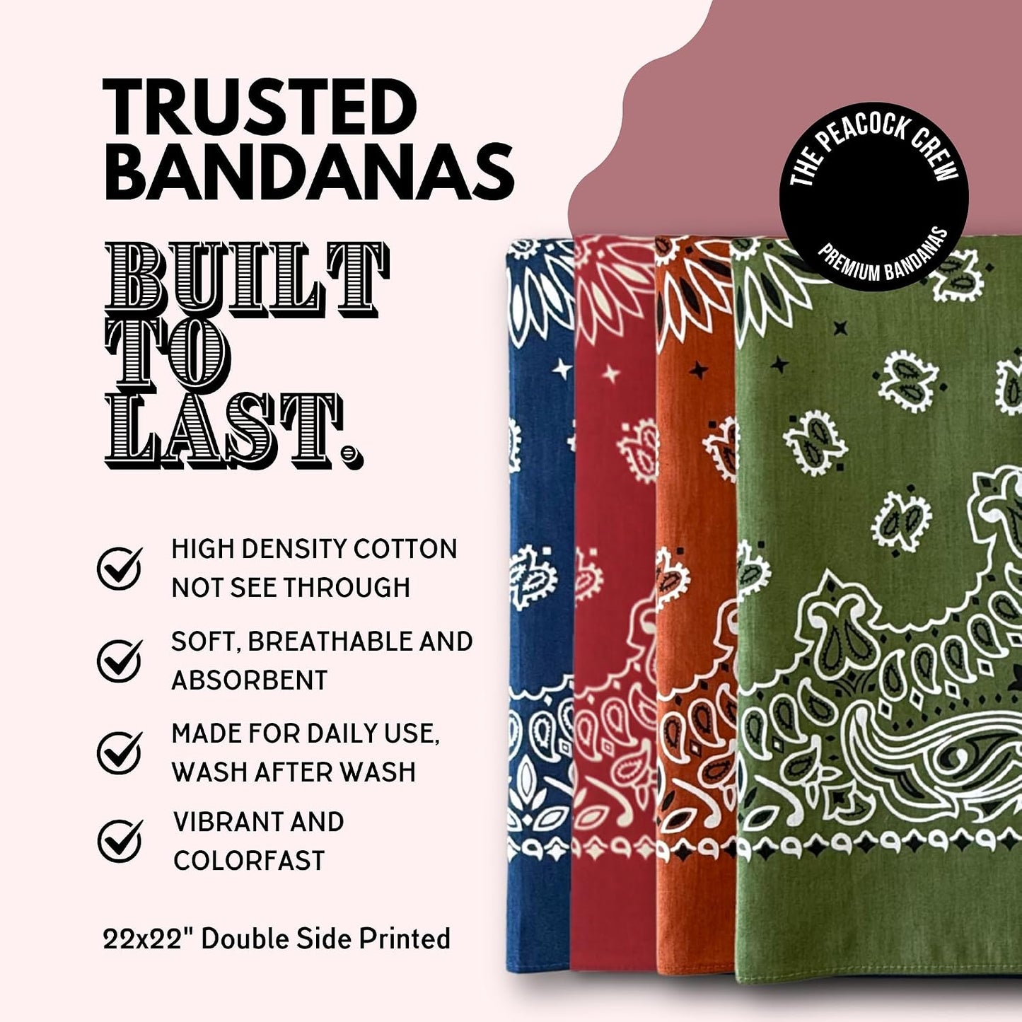 Peacock Crew Premium Soft Cotton Bandanas Paisley 22 x 22 inches