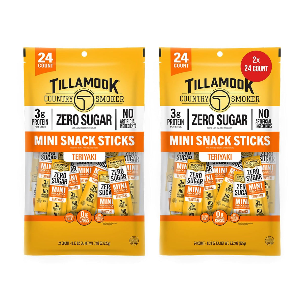 Tillamook Country Smoker Zero Sugar Teriyaki Mini Smoked Sausages, 48 Count, Individually Wrapped Beef Sticks
