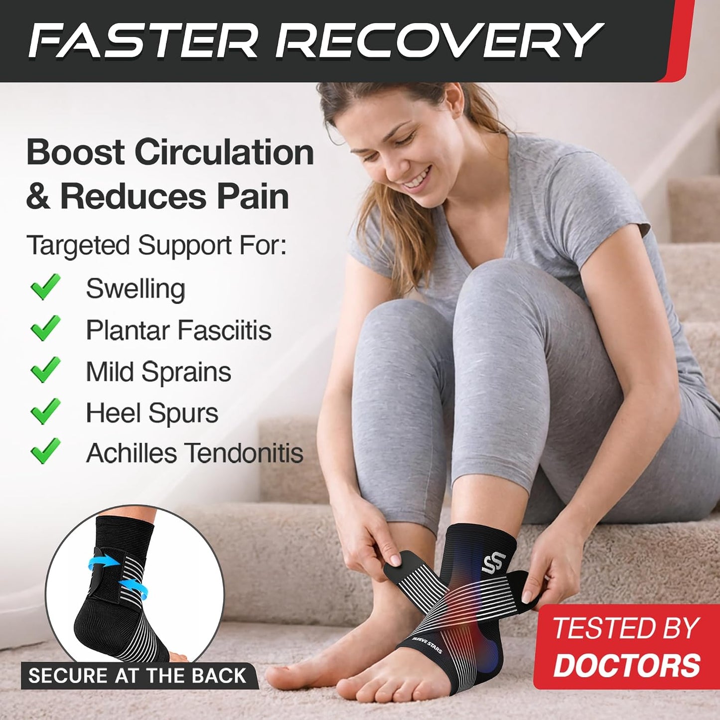 Sleeve Stars Ankle Brace for Women & Men, Compression Sleeve for Plantar Fasciitis Relief