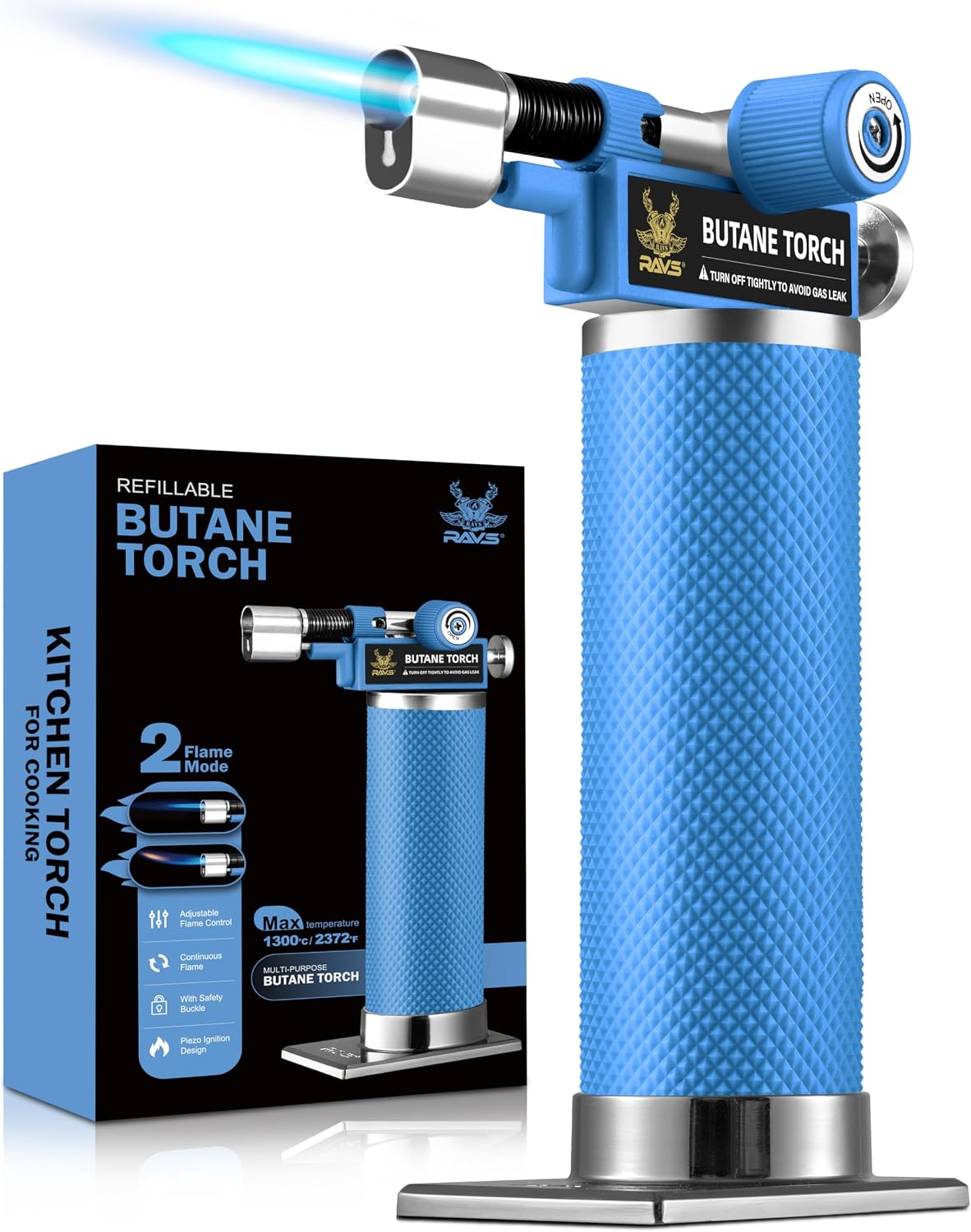 RAVS Butane Torch Lighter, DUAL Flame Mode Kitchen Torch, Refillable Cooking Torch Gun, Creme Brulee Torch Lighter, Blow Torch for Cooking, Welding, Mini Torch Soldering Torch, Butane is Not Included