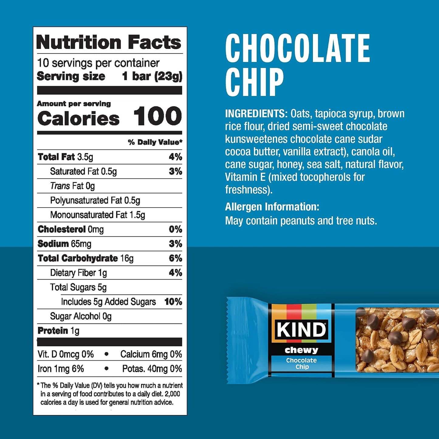 KIND Chewy Granola Bars, 10 Count, Chocolate Chip, Gluten Free, Low Calorie