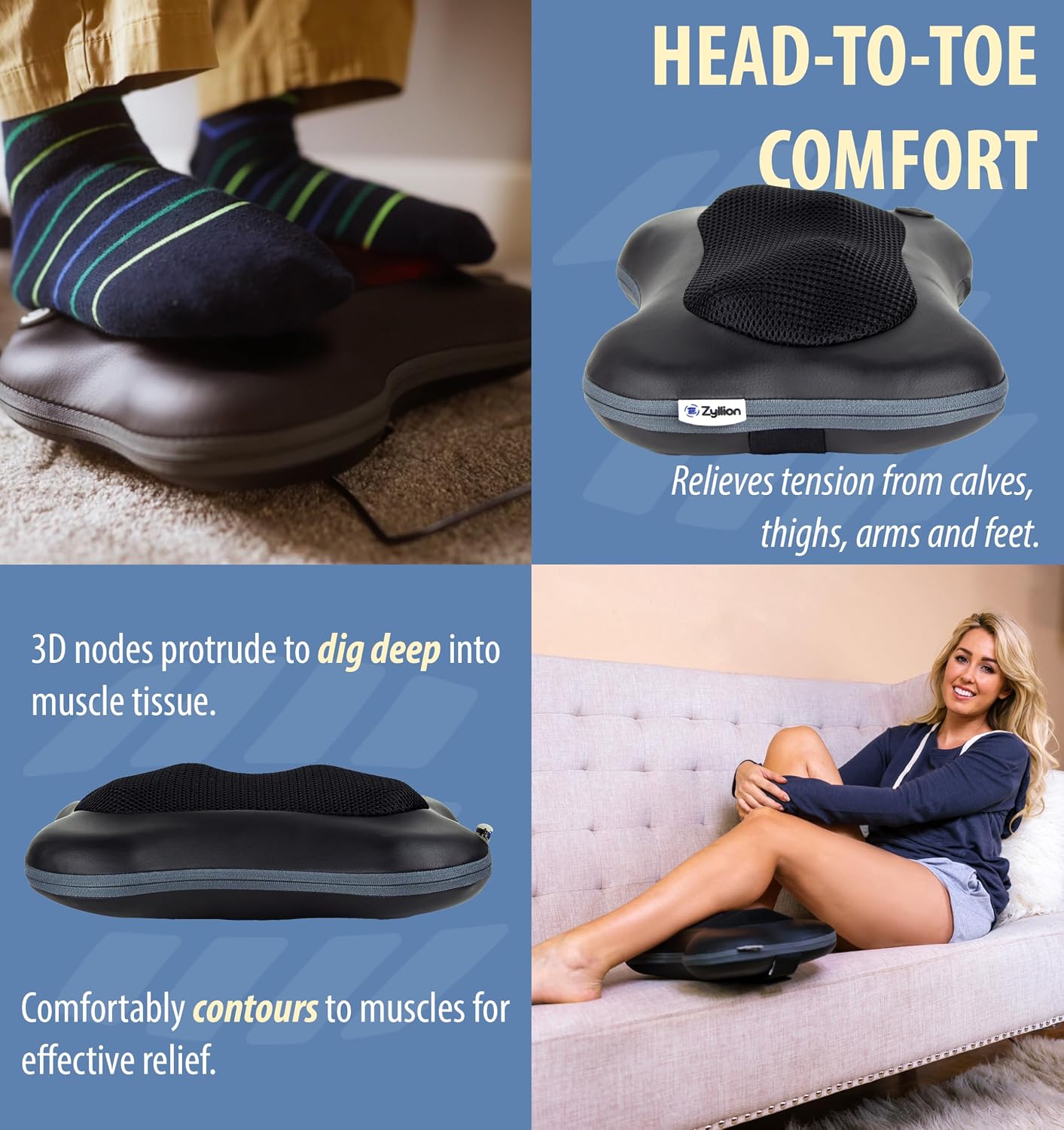 Zyllion Shiatsu Back and Neck Massager with Heat - 3D Electric Kneading Deep Tissue Massage Pillow