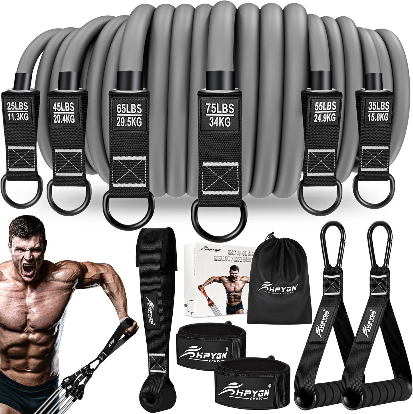 HPYGN Heavy Resistance Bands 300LBS Exercise Bands Set