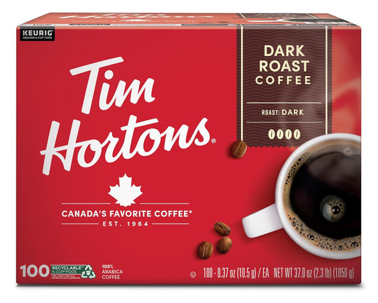 Tim Hortons Dark Roast Coffee K-Cup Pods Compatible with Keurig Brewers 100ct