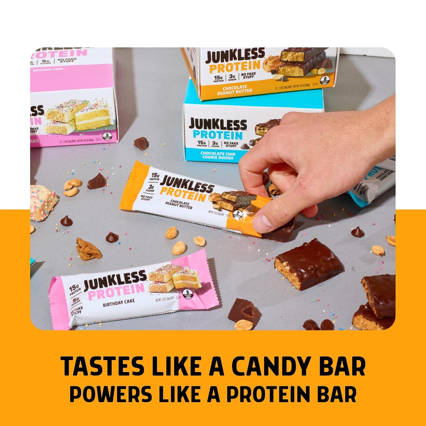 JUNKLESS Protein Bars Variety Pack with 4 Flavors and 12 Bars