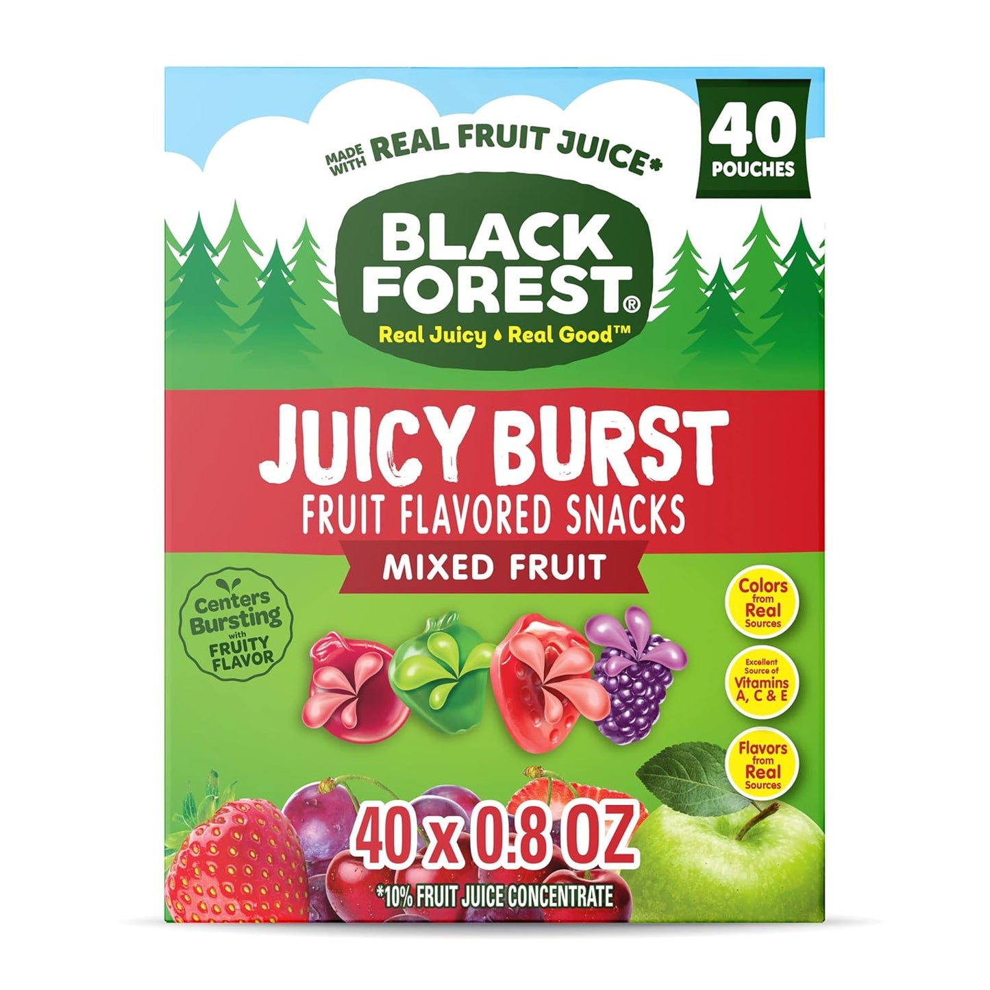 Black Forest Mixed Fruit Flavored Snacks, 0.8 oz, 40 count