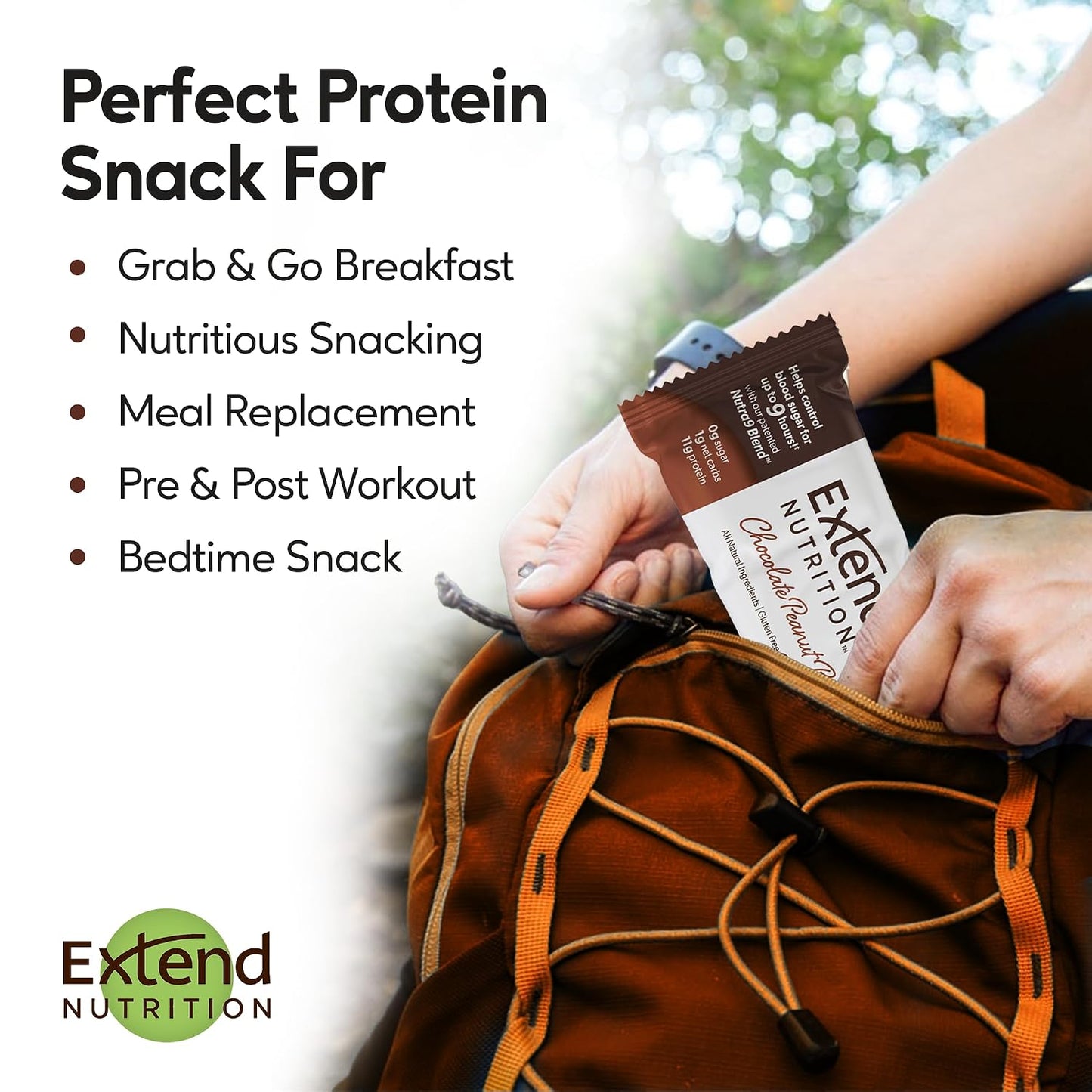 Extend Sugar Free Protein Bars, High Protein and Fiber, Low Carb, Keto Friendly, 12 Count, Chocolate Peanut Butter