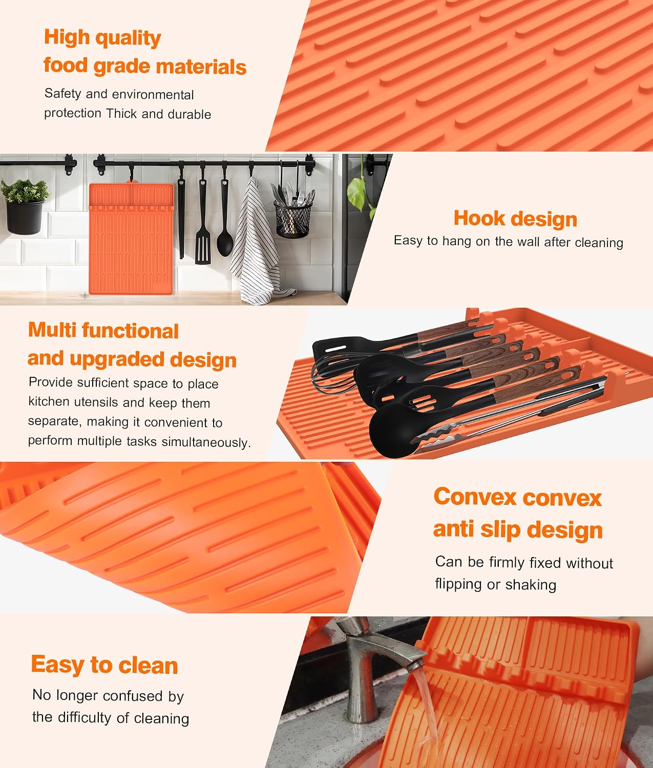 Silicone Griddle Tools Mat for Blackstone - Large Silicone Spatula Mat with Drip Pad - Griddle Mats BBQ Grill Accessories - Blackstone Griddles Accessories, Gifts for Men(Orange)
